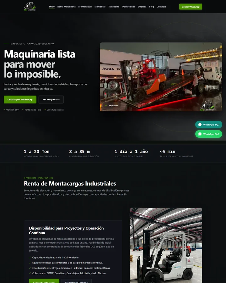Vista de la página de inicio de MXLOGISTIC