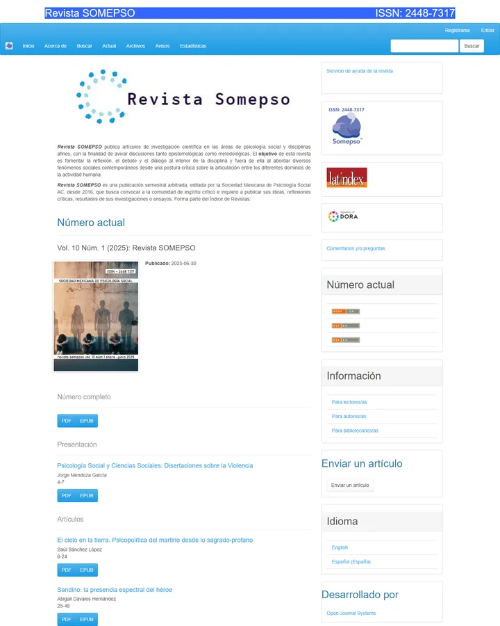 Vista de la página de inicio de Revista SOMEPSO