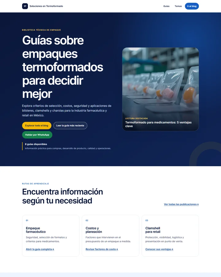 Vista de la página de inicio de Soluciones en Termoformado
