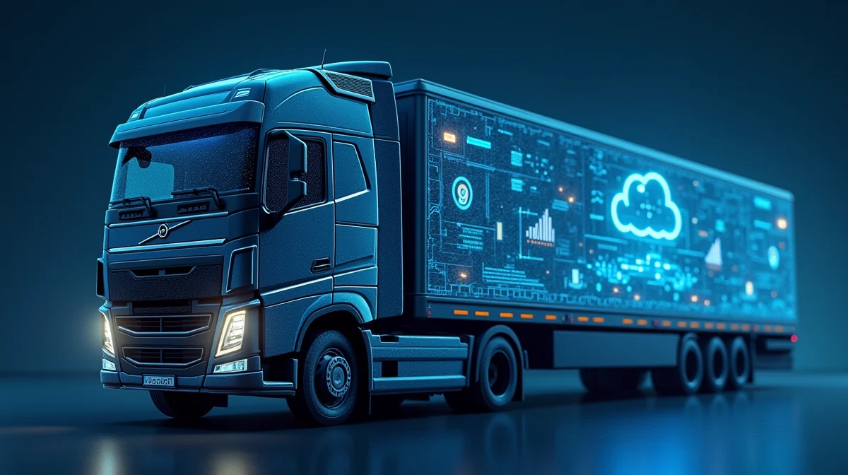 Imagen ilustrativa sobre Ilustración de un camión de logística con elementos digitales (iconos de nube, suscripción, ahorro) integrados, representando la modernización tecnológica. para el artículo Caso de estudio: Logística reduce 30% costos con WaaS 2026