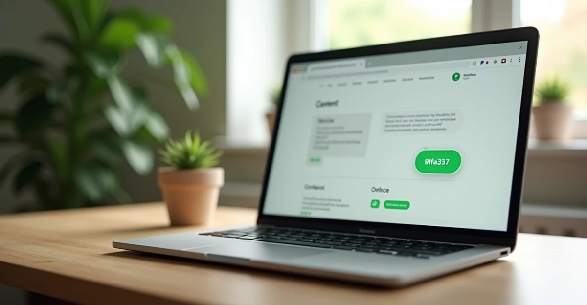 Portátil con pantalla de sitio web para pyme y botón verde de WhatsApp integrado en la esquina inferior derecha, sobre