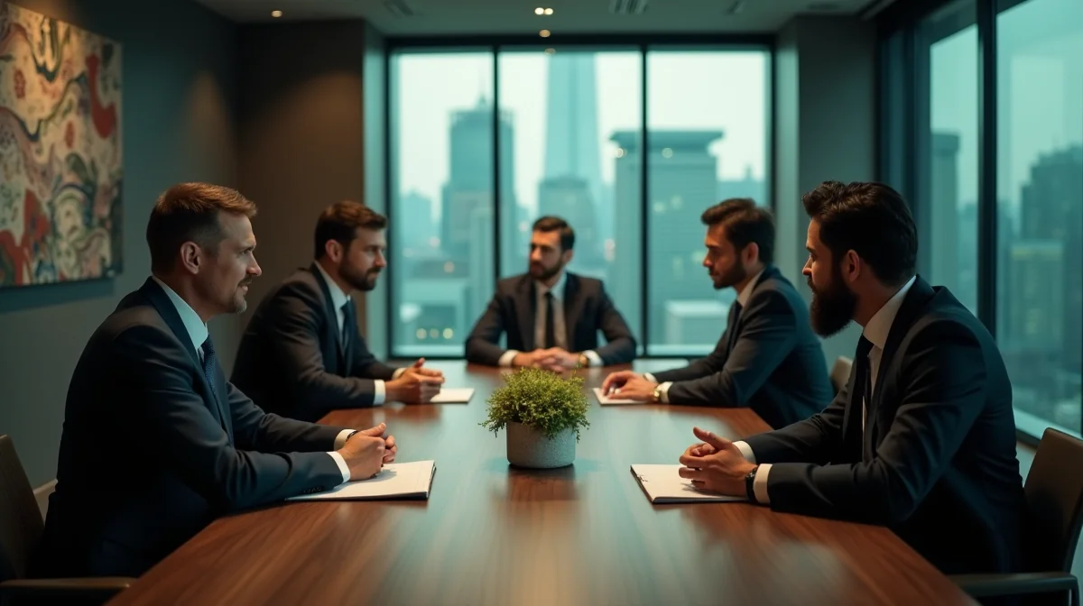 Imagen ilustrativa sobre Fotografía de una reunión de negocios entre ejecutivos de una empresa de energía y un cliente B2B, en un entorno profesional, destacando la importancia de la credibilidad y la generación de confianza. para el artículo Diseño Web para Empresas de Energía en México 2026: Normativas y Conversión