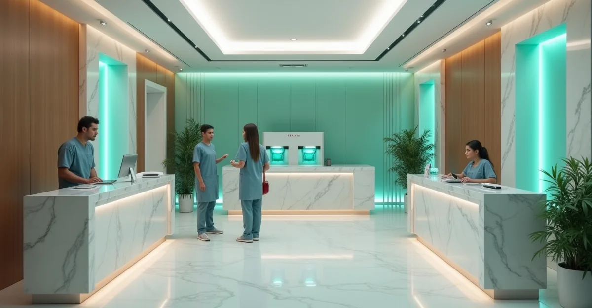 Imagen ilustrativa sobre Fotografía de alta calidad de una clínica dental premium con equipo láser de última generación, ambiente elegante y sin texto. para el artículo Estrategias de contenido para dentistas de alta gama: 5 ideas