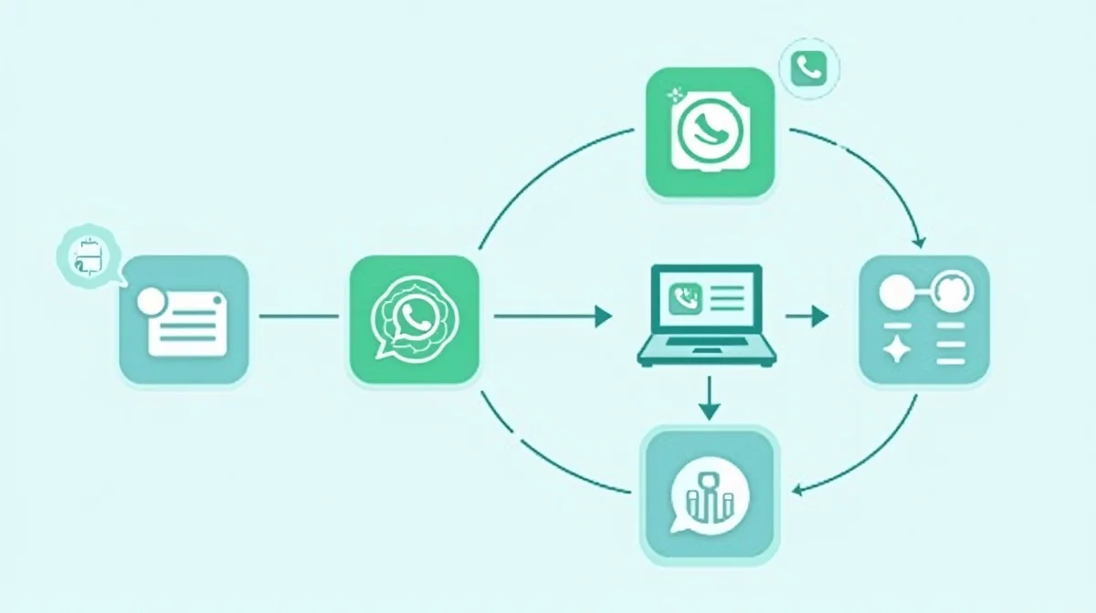 Imagen ilustrativa sobre Ilustración de un flujo de trabajo que muestra cómo integrar herramientas de SEO local con WhatsApp Business y CRM en una empresa industrial mexicana, con iconos de cada plataforma. para el artículo Top 7 Herramientas SEO Local para Empresas B2B en México 2026