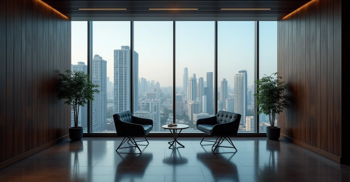 Imagen ilustrativa sobre Fotografía realista de un despacho de abogados en CDMX con vista a la ciudad, reflejando profesionalismo y enfoque high‑ticket. para el artículo SEO local para servicios profesionales high‑ticket México 2026