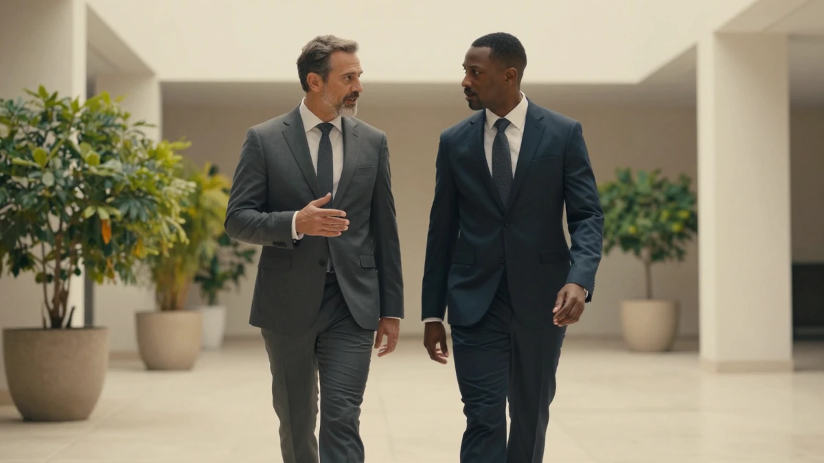 Dos personas conversando en un espacio de oficina